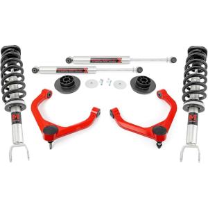 imageRough Country 3quot Suspension Lift Kit with M1 Struts ampamp M1 Rear Shocks for Ram 1500 4WD 20122018  Silver Upper Control ArmsM1 Struts  Shocks  Red Arms