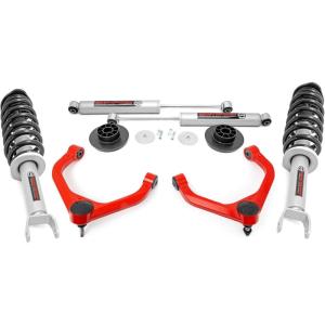 imageRough Country 3quot Suspension Lift Kit with M1 Struts ampamp M1 Rear Shocks for Ram 1500 4WD 20122018  Silver Upper Control ArmsN3 Struts  Shocks  Red Arms