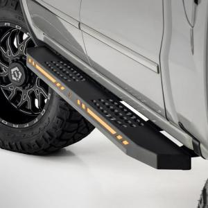 imageRough Country AC2 Running Boards for Chevy Silverado ampamp GMC Sierra 1500 20072018 CrewCab  Aluminum Side Steps with AutoOn AmberWhite LED Lights BoltOn Install
