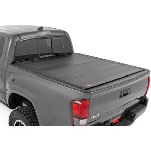 imageRough Country Hard Flip Up Truck Bed Tonneau Cover for Toyota Tacoma 20162023  Fits 6 735quot Bed AllWeather Protection TriFold Flush Aluminum Panels