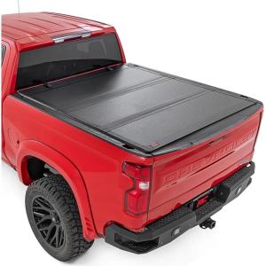 imageRough Country Hard TriFold Flip Up Truck Bed Tonneau Cover for Chevy Silverado ampamp GMC Sierra 1500 20192025  Flush Aluminum Bed Cover Fits 67 794quot Bed510 Bed