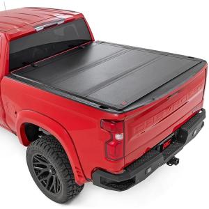 imageRough Country Hard TriFold Flip Up Truck Bed Tonneau Cover for Chevy Silverado ampamp GMC Sierra 1500 20192025  Flush Aluminum Bed Cover Fits 67 794quot Bed67 Bed