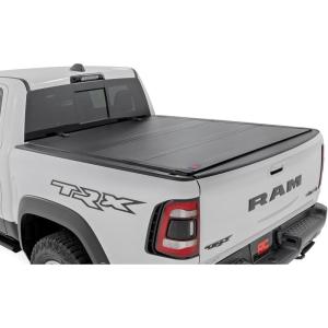 imageRough Country Hard TriFold Flip Up Truck Bed Tonneau Cover for Dodge Ram 1500 20192025 TRX 20212025  Flush Aluminum Bed Cover Fits 57quot 667quot Bed