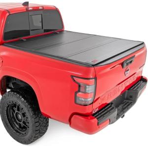 imageRough Country Hard TriFold Flip Up Truck Bed Tonneau Cover for Nissan Frontier 20222025  Fits 5 589595quot Bed AllWeather Flush Aluminum Panels
