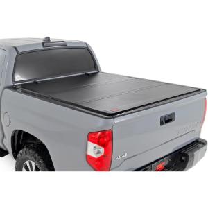 imageRough Country Hard TriFold Flip Up Truck Bed Tonneau Cover for Toyota Tundra 20072021  Fits 57 Bed AllWeather Flush Aluminum Panels