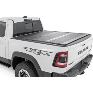 imageRough Country Hard TriFold Tonneau Cover for RAM 1500 201920251500 TRX 20212025  LowProfile Aluminum Truck Bed Cover Fits 64 Bed 763quot wo Rambox