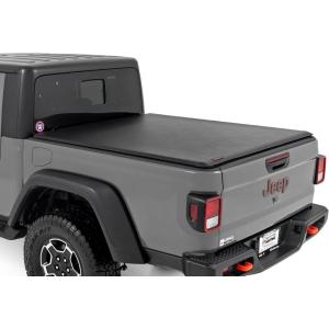 imageRough Country Hard TriFold Truck Bed Cover Flip Up Truck Tonneau Covers for Jeep Gladiator JT 20202024  5ft Jeep Gladiator Bed Cover Tonneau Cover  49620500Soft RollUp