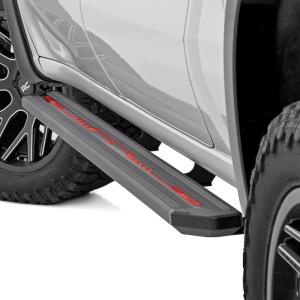 imageRough Country MultiColor LED Running Boards for Chevy Silverado ampamp GMC Sierra 15002500HD3500HD Crew Cab 20152025  Bluetooth App Control Aluminum Steps with RGB Lights ampamp Dynamic Effects