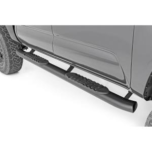imageRough Country Oval Nerf Steps for Toyota Tacoma 20052023 Double Cab  OEM Style Rails with Builtin Side Steps