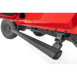 imageRough Country Power Running Boards for Jeep Gladiator JT 20202025  Retractable Electric Side Steps wDual Motors LED Lights Textured AntiSlip Surface