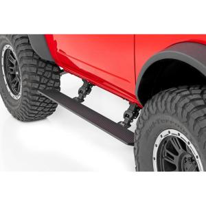 imageRough Country Power Running Boards with LED Step Lights for Ford Bronco 4Door 20212025  Retractable Electric Side Steps wDual Motors LED Lights Textured AntiSlip Surface2Door