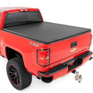 imageRough Country Soft TriFold Vinyl Tonneau Cover for Chevy Silverado ampamp GMC Sierra 1500 20142019  Fits 59quot 699quot Bed wo Cargo Management System