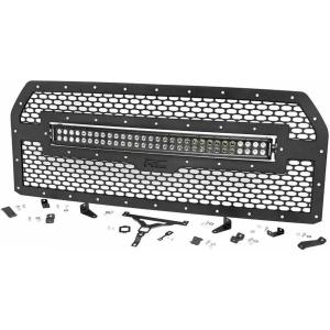 imageRough Country 30quot Curved Dual Row LED Light Bar with Mesh Grille Mount Kit 30quot for Ford F250F350 Super Duty 20112016  30in Black Series 300w LED Bar Amber DRL