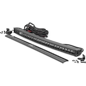 imageRough Country 30quot Curved LED Light Bar  Black Series with Cool White DRL 150W Spot Beam