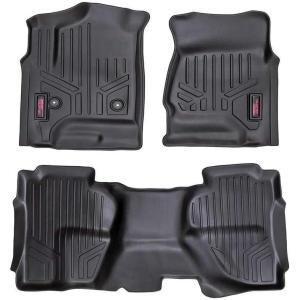 imageRough Country All Weather Floor Mats for Chevy Silverado ampamp GMC Sierra 15002500HD3500HD Double Cab 20142019  NonSlip Waterproof Flexible Floor Mat Front ampamp Rear Set