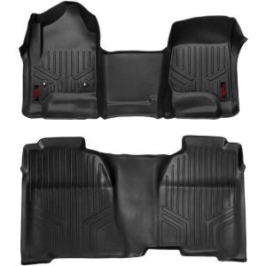 imageRough Country All Weather Floor Mats for ChevyGMC 15002500HD3500HD Crew Cab 20142019 wBench Seat  Custom Fit Truck Floor Mats Waterproof Front ampamp Rear Set