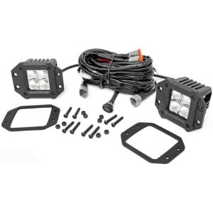 imageRough Country Dual 2quot Flush Mount LED Lights with Amber DRL  40W 3600 Lumen CREE LED Flood Beam