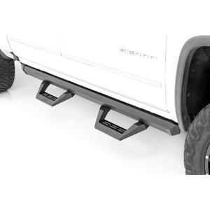 imageRough Country SRX2 Adjustable Aluminum Steps for Chevy Silverado GMC Sierra 15002500HD3500HD 20072018 Crew Cab  Modular Running Boards with SlideAdjust Steps