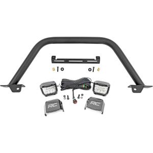 imageRough Country Safari Bull Bar with Dual 65quot LED Lights Bar for Ford Bronco 20212025  2quot Tubular Bar with 2 6inch Round LED Pods wAmber DRLDual 3 Wide Angle LED