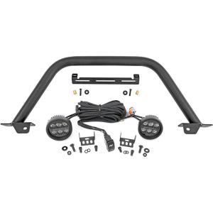 imageRough Country Safari Bull Bar with Dual 65quot LED Lights Bar for Ford Bronco 20212025  2quot Tubular Bar with 2 6inch Round LED Pods wAmber DRLDual 35 Round LED  Amber DRL