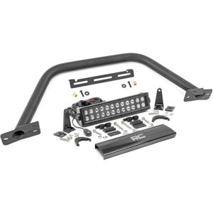 imageRough Country Safari Bull Bar with Dual 65quot LED Lights Bar for Ford Bronco 20212025  2quot Tubular Bar with 2 6inch Round LED Pods wAmber DRLDual Row 12 LED Bar