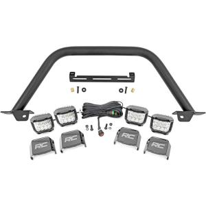 imageRough Country Safari Bull Bar with Dual 65quot LED Lights Bar for Ford Bronco 20212025  2quot Tubular Bar with 2 6inch Round LED Pods wAmber DRLQuad 3 Wide Angle LED