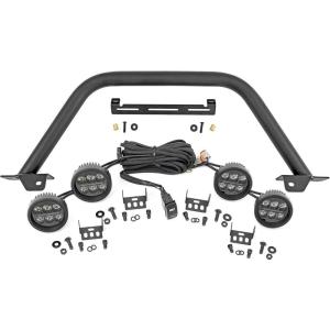 imageRough Country Safari Bull Bar with Dual 65quot LED Lights Bar for Ford Bronco 20212025  2quot Tubular Bar with 2 6inch Round LED Pods wAmber DRLQuad 35 Round LED  Amber DRL