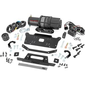imageRough Country 4500 LB Winch Mount Kit for Honda Talon  BoltOn Plate with RS4500S UTV Winch ampamp Synthetic Rope