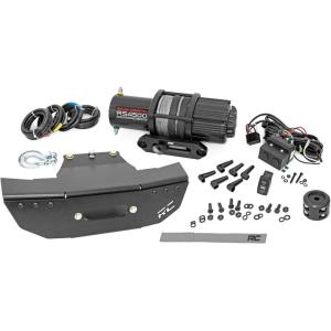 imageRough Country 4500 LB Winch Mount Kit for Polaris RZR Turbo S  BoltOn Plate with RS4500S UTV Winch ampamp Synthetic Rope