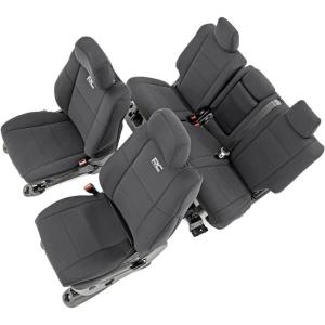 imageRough Country Neoprene Seat Covers for 20112022 Jeep Grand Cherokee  91046Black Front  Rear