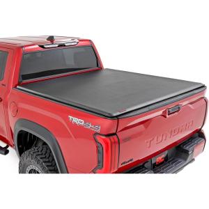 imageRough Country Soft RollUp Truck Bed Cover for Toyota Tundra 20222025  Fits 57 Bed WeatherResistant Tonneau Bed Cover