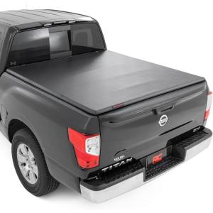 imageRough Country Soft TriFold Vinyl Tonneau Cover for Nissan Titan 20172024  Fits 57quot 67quot Bed WeatherResistant Truck Bed Cover