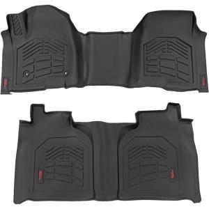 imageRough Country SureFit Floor Mats for Chevy Silverado ampamp GMC Sierra 15002500HD3500HD 20192025 Bench Seat  Waterproof NonSlip Flexible Floor Mat Front ampamp Rear Set