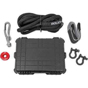 imageRough Country Winch Recovery Kit for Synthetic Cable Winches  Complete OffRoad Kit with Tow Strap DRings Snatch Block Gloves ampamp Case