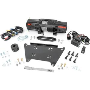 imageRough Country 6500 LB Winch Mount for Polaris Ranger XP 1000  BoltOn Mounting Plate with RS6500S UTV Winch ampamp Synthetic Rope