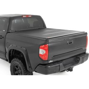 imageRough Country Hard TriFold Low Profile Tonneau Truck Bed Cover for Toyota Tundra 20072021  LowProfile Aluminum Truck Bed Cover Fits 57 Bed