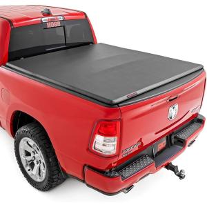imageRough Country Soft TriFold Vinyl Tonneau Cover for Ram 1500 201920251500 TRX 20212024  Fits 64quot 763quot Bed WeatherResistant Truck Bed Cover