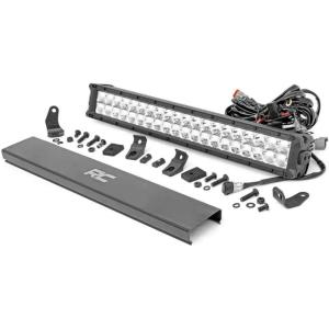 imageRough Country 20quot Dual Row LED Light Bar with Amber DRL  Chrome Series 200W 18000 Lumens Combo Spot Flood Beam for OffRoad