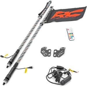 imageRough Country LED Whip Lights for Polaris RZR XP 1000 20142017  Set of 2 48quot Whip Lights for Side by Side MultiColor RGB LEDs 300 Patterns Dimmable Waterproof QuickRelease Base