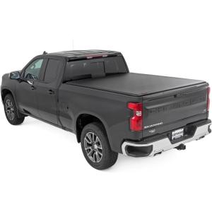 imageRough Country Soft RollUp Truck Bed Cover for Chevy Silverado ampamp GMC Sierra 1500 20192025  Fits 67quot Bed WeatherResistant Tonneau Bed Cover