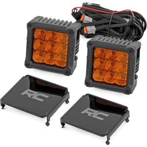 imageRough Country Dual 4quot Amber LED Lights with DRL  90W 8100 Lumens Combo Flood Spot Lens for OffRoad