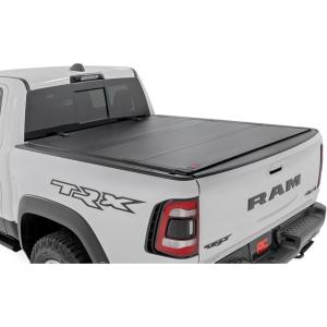 imageRough Country Hard Flip Up Truck Bed Tonneau Cover for Dodge Ram 1500 20192025 TRX 20212025  Fits 64 Bed AllWeather Flush Aluminum Panels
