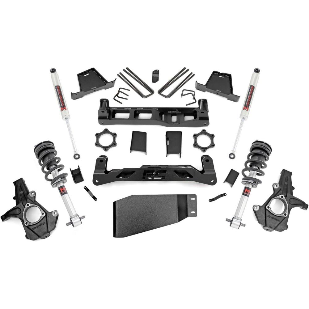 imageRough Country 75quot Suspension Lift Kit with Strut SpacersN3 Shocks for Chevy Silverado ampamp GMC Sierra 1500 20072013 4WDM1 StrutsM1 Rear Shocks