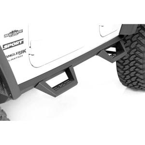 imageRough Country Contoured Drop Steps for Jeep Wrangler JK 20072018 4Door  Flush Fit Rails with Side Steps