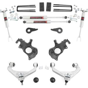imageRough Country 35 Lift Kit wN3 Shocks for Chevy Silverado amp GMC Sierra 2500HD3500HD 20112019 wFactory Rear Overload Springs  Silver Control ArmsM1 Shocks  Silver Arms