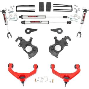 imageRough Country 35 Lift Kit wN3 Shocks for Chevy Silverado amp GMC Sierra 2500HD3500HD 20112019 wFactory Rear Overload Springs  Silver Control ArmsV2 Shocks  Red Arms