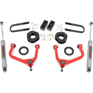 imageRough Country 35 Suspension Lift Kit for Chevy Silverado 1500 20252026  Red Aluminum Control Arms Strut Spacers with Rear N3 Shocks
