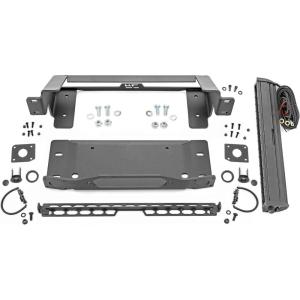 imageRough Country High Winch Mount with 20 LED Light Bar for Ford Bronco 20212025  Universal Winch Tray 100W LED Bar