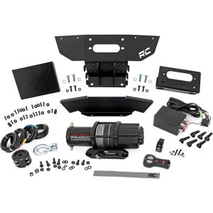 imageRough Country Winch Mount with RS4500S Winch for Polaris RZR XP 1000  BoltOn Mounting Plate with 4500 LB Synthetic Rope Winch