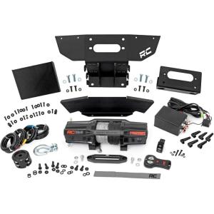 imageRough Country Winch Mount with RS6500S Winch for Polaris RZR XP 1000  BoltOn Mounting Plate with 6500 LB Synthetic Rope Winch